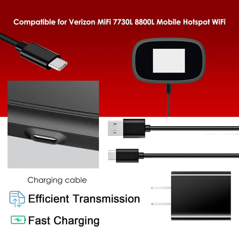 USB-C Fast Wall Charger Charging Cable Cord Fit for Verizon Orbic Speed Mobile Hotspot 400L MiFi 7730L 8800L Jetpack Hotspot, INSEEGO 5G MiFi M100...