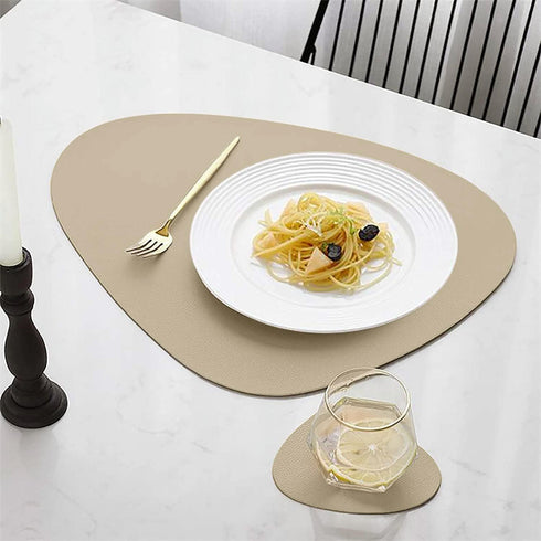 Faux Leather Placemats Set of 2 and Coasters, Heat Resistant Placemats for Dining Table, Waterproof Wipeable Washable Dinner Table Mats, Easy to C...