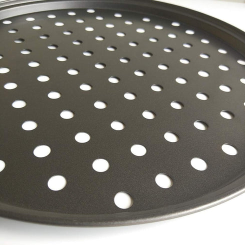 Non stick round pizza pan with holes for oven best perforated carbon steel pizza tray (10 inch)...
