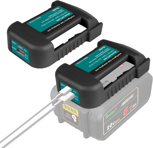 2 Pack USB Charger Adapter Compatible with Dewalt 20V Battery with USB Socket & Type-C Fast Charging (Adapter Only)...