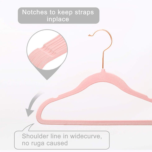 MIZGI Premium Kids Velvet Hangers (Pack of 50) with Copper/Rose Gold Hooks,Space Saving Ultra Thin,Non Slip Baby Hangers for Children's Skirt Dres...