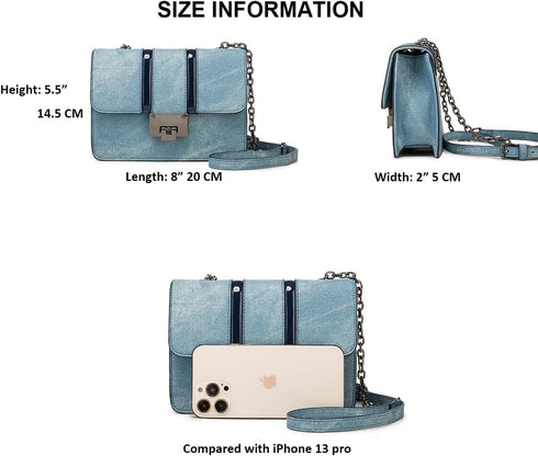 Small Denim Blue Women Purse Clutch Retro Small Shoulder Bag for Teenager girls Color Contrast Handbag...