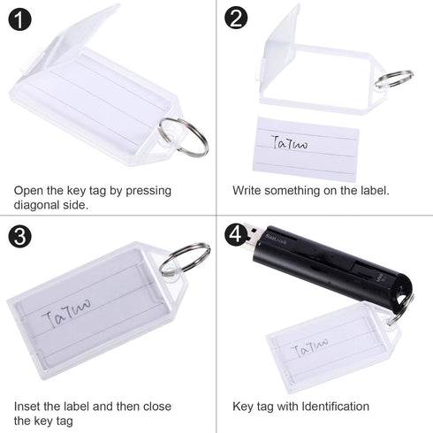 Tatuo 100 Pieces White Tough Plastic Key Tags with Split Ring Label Window Id Luggage Tag Key Ring Key Chain...