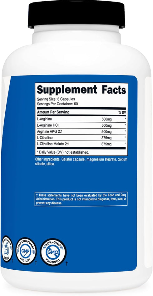 Nutricost Nitric Oxide Booster 2250mg, 180 Capsules - 750mg Per Casule, 60 Servings - Gluten Free and Non-GMO...