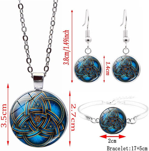 RTY Celtic Knot Jewelry Set Irish Ethnic Style Celtic Knot Pendant Necklace Mysterious Blue Earrings Bracelets Gift...