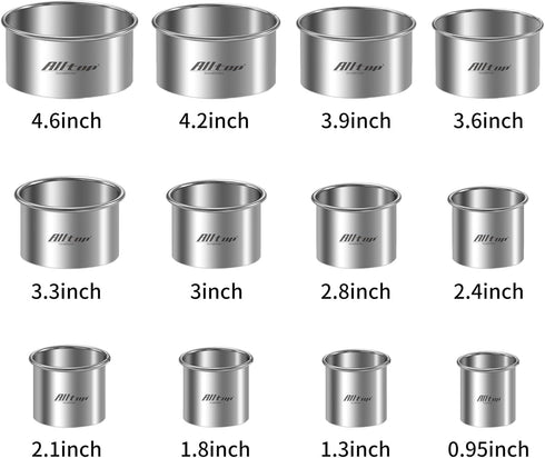 ALLTOP 12 Pcs Round Biscuit Cutter - Stainless Steel Baking Essential Tool for Effortless Circle Cookie Shaping,Pastry,Cake Decoration&Fondant Cre...