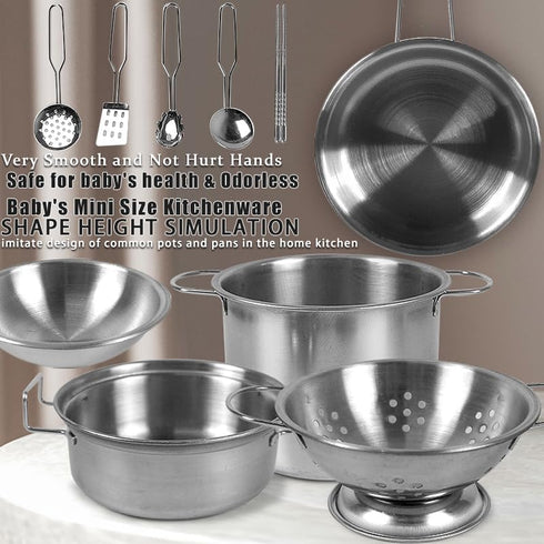 Mini Kids Stainless Steel Cookware Kitchen Cooking Toys Pretend Utensils with Cookware Play Pots and Pans Playset ,Cooking Utensils Pot Rack Organ...