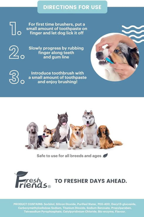 FRESH FRIENDS Enzymatic Dog Tooth Brushing Kit | Dog Toothbrush and Toothpaste | Puppy Tooth Brushing Kit | Dog Teeth Cleaning Kit | Improves Gum ...