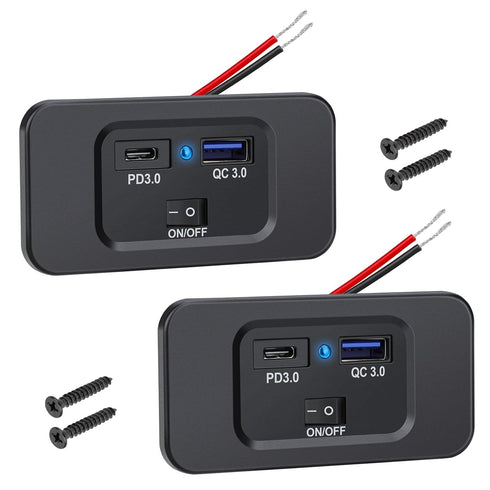 2 Pack 12V USB Outlet, USB A and USB C Port with On Off Switch Compatible with a 12-Volt Power Source, for Cars, Trucks, Boats, or RVs......