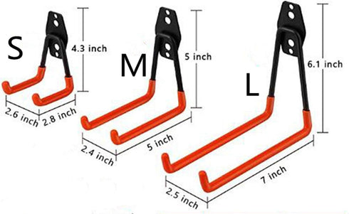 Garage Garden Tool Organizer Garage Storage Utility Hooks Wall Mount Anti-Slip Double Hooks for Snowboard Ladders Bikes Tools (2 Pack M)...