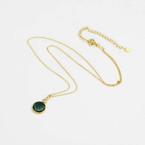 Mints 18K Golad Plated Malachite Pendant Necklace Sterling Silver with CZ Fine Jewelry for Women...