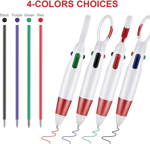Retractable Shuttle Pens, 4 Count 4-in-1 Multicolor Ballpoint Pens 1.0mm Retractable Pens with Carabiner Clip Ballpoint Gift Pens for Office Schoo...