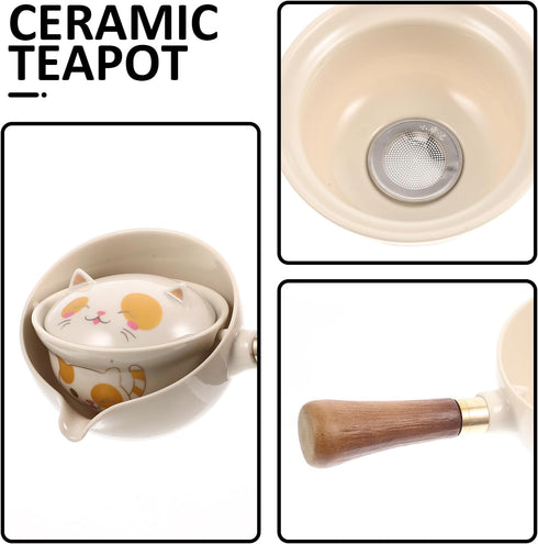 Hemoton Chinese Tea Set,360° Rotation Tea Maker,Ceramic Tea Kettle,Portable Gongfu Tea Set,Porcelain Tea Dispenser,Portable Kung Fu Teaware,Chines...