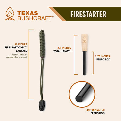 Fire Starter - 3/8" Thick Ferro Rod with Striker and Paracord Wrist Lanyard – Waterproof Flint Fire Steel Survival Lighter for Your Camping, Hikin...