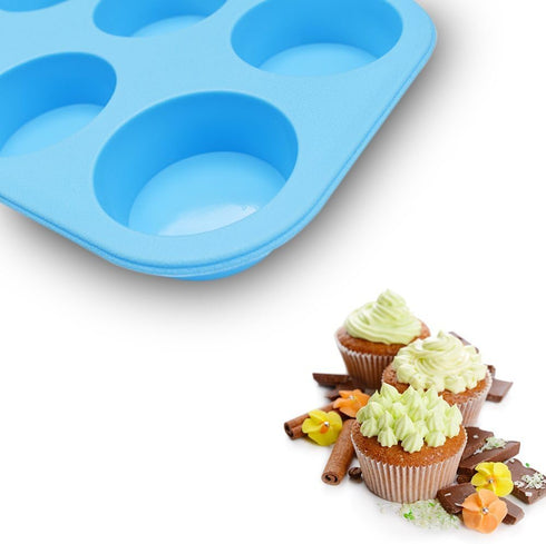 homEdge 6-Cup Silicone Muffin Pan, Pack of 2 Non-Stick Muffin Cupcake Molds-Blue and Red...