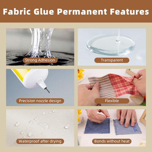Fabric Glue Permanent - 60ml Sewing Glue for Clothing Permanent Washable, Liquid Fabric Stitch Glue for All Leather, Fabrics, Denim, Flannel, Cott...