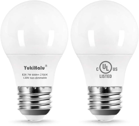 YukiHalu, A15 Appliance Light Bulb, 60W Equivalent for Range Hood/Refrigerator Light Bulb/Ceiling Fan Light, 600 Lumens 7W 120V 2700k Soft White E...
