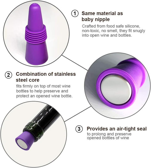 Wine Stoppers,Wine Bottle Stopper,Reusable Wine Bottle Stoppers,4 Pack Multicolor Silicone Wine Stopper for Glass Bottles...