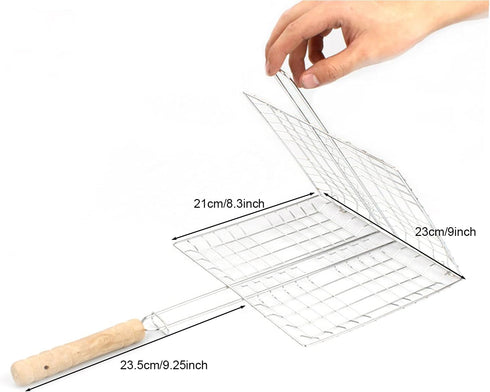 Barbeque Grill Basket, Portable BBQ Grilling Baskets with Long Handle, Stainless Steel Grilling Basket for Fish Vegetables Steak Shrimp Chops Outd...