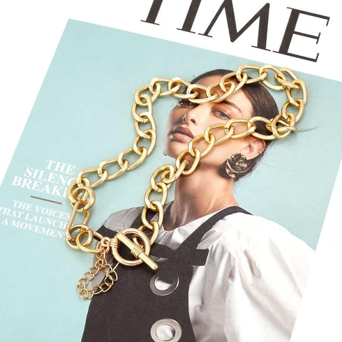 14K Gold Plated Chunky Chain Link Choker Necklace for Women,Statement Cuban Chain Link Paperclip Necklace,Simple Toggle Thick Chain Necklace Trend...