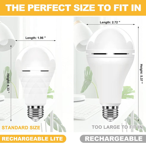 A19 Rechargeable Light Bulbs Emergency Light Bulb for Power Outages, Led Bulb 60 Watt Equiv., Self-charging Light Bulb 1200mAh Battery Backup Ligh...