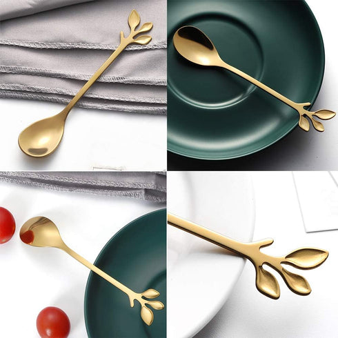 AnSaw 20-Pieces 4.7-Inch Small Coffee Spoons With Leaf Handle(Gold)...