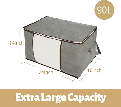 8-Pack 90L Extra Large Capacity Storage Bins with Clear Window, Closet Organizer and Clothes Storage Bags, 3 Layers Fabric, Reinforced Handle and ...