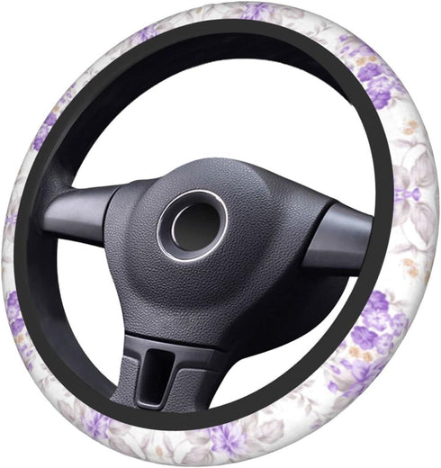 Purple Flowers Cute Steering Wheel Cover for Women Girls Car SUV 15 Inch Universal Fit Auto Accessories Personalized...