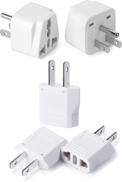 Bates- Europe to US Plug Adapter, 5 Pack, (Type A & B), European to US Plug Adapter, EU to US Plug Adapter, Adapter Europe to USA, Plug Adapter Eu...