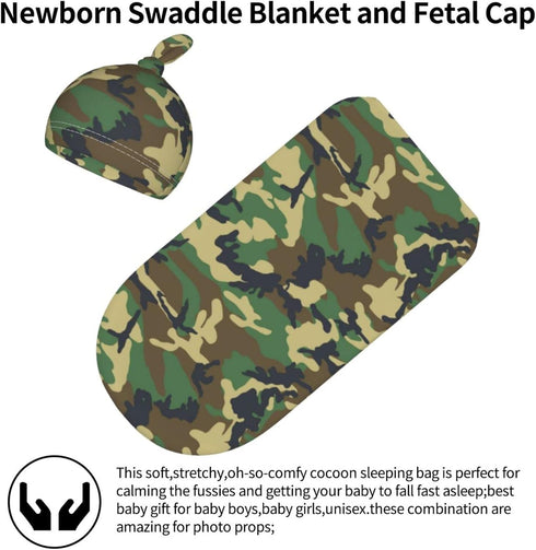 Camo Green Baby Stuff Swaddle Blanket soft and Stretchy Newborn Swaddle Blankets Sack Receiving Blanket with Beanie Hat Gift for Girls and Boys In...