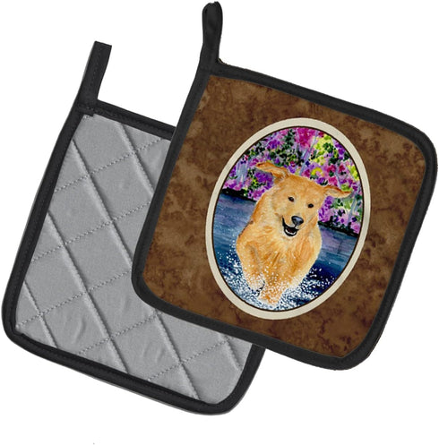 Caroline's Treasures SS8627PTHD Golden Retriever Pair of Pot Holders Kitchen Heat Resistant Pot Holders Sets Oven Hot Pads for Cooking Baking BBQ,...