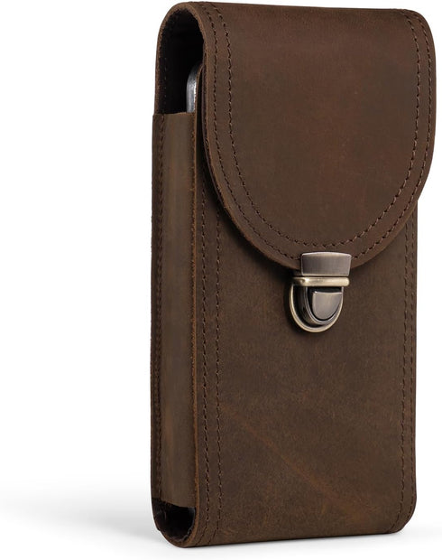 Hengwin Genuine Leather Vertical Cell Phone Holster Fits for iPhone 15 Pro Max 14 Pro Max 13 Pro Max 12 Pro Max Samsung Galaxy A15 A14 A54 S24 Ult...