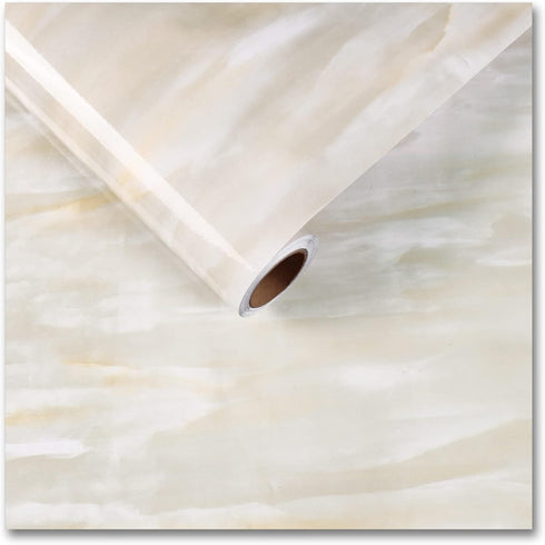 CRE8TIVE Glossy Beige Marble Contact Paper for Countertops Waterproof Marble Peel and Stick Wallpaper Removable Self Adhesive Faux Marble Vinyl Wa...