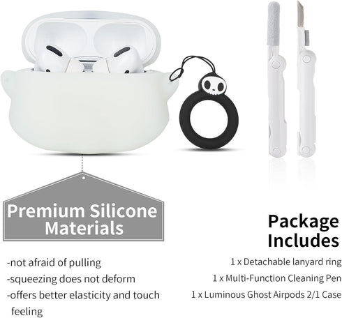 Compatible with Apple AirPods Pro 2nd/1st Generation Charging Case Cover with Cleaner Kit, Luminous 3D Halloween Ghost Funny Anime Soft Silicone P...