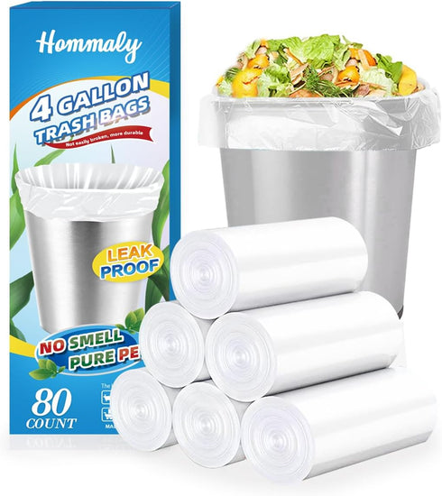 Hommaly 4 Gallon 80pcs Small Clear Trash Bags Strong Clear Garbage Bags, Bathroom Trash Can Bin Liners, Plastic Bags for Office, Waste Basket Line...