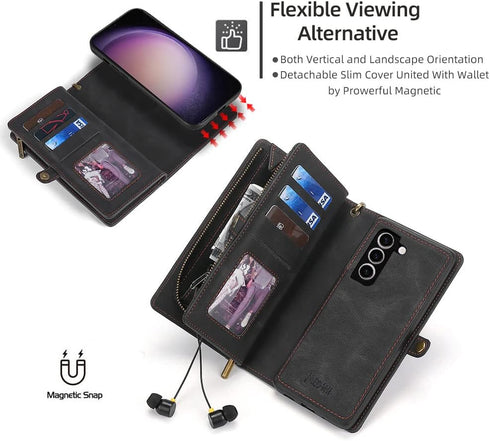 Asuwish Phone Case for Samsung Galaxy S23 5G Zipper Wallet Detachable Cover with Tempered Glass Screen Protector and Leather Flip Card Holder Cell...