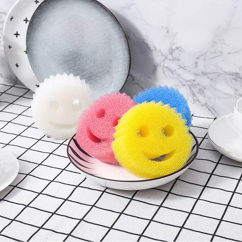 Smiley Magic Sponge Scrub Sponges Tableware Scrubbers Car Cup Cleaning Strong Decontamination Scouring Pad Loofah Type Kitchen Cleaning Sponges No...