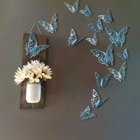 Cheerland 48 Pcs 3D Teal Blue Butterfly Wall Stickers Removable Metallic Room Decals for Walls Nursery Girls Room Wedding Baby Shower Birthday Par...