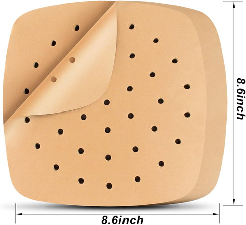 Air Fryer Liners, 200Pcs Square, 8.5 Inch Perforated Parchment Paper Sheets for Baking, HOFHTD Parchment Paper for Air Fryer and Bamboo Steaming B...
