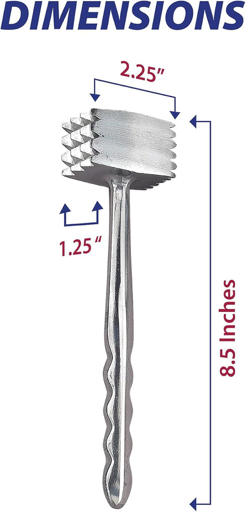 HIC Kitchen Heavyweight Meat Tenderizer Ice Cracker Marinating Prep Tool, Double Sided, Heavyweight Aluminum...