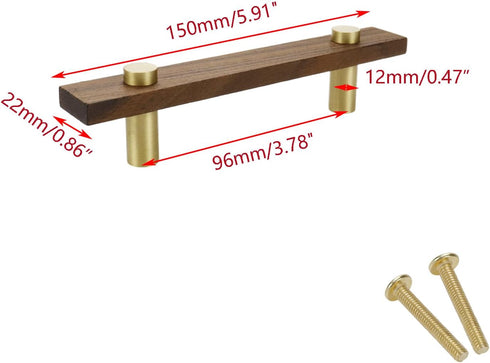 Brass Wood Cabinet Handle,Square Walnut Wood Handle,150mm/5.91" Length,96mm/3.78" Hole Distance,2pcs...