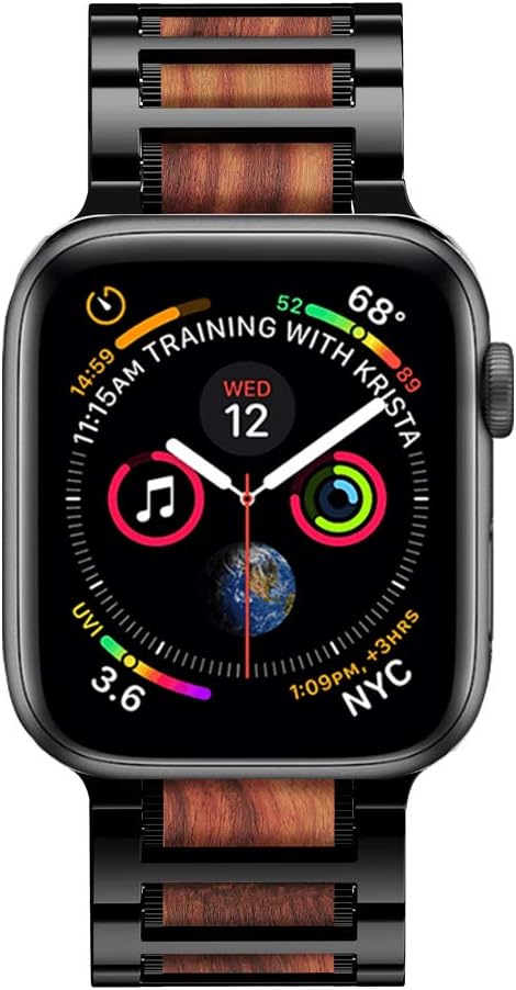 iiteeology Compatible with Apple Watch Band, Natural Wooden Steel Link Bracelet for iWatch Ultra 2/ Ultra/Series 1-10 42mm 41mm 40mm 38mm - Black...