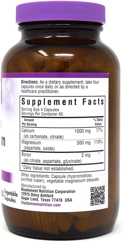 BlueBonnet Calcium Magnesium Plus Boron Vegetarian Capsules, Off-White, 180 Count...