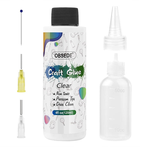 OBSEDE Craft Glue Dries Clear Art Adhesive 4fl oz/120ml with Fine Metal Tip Bottle Applicator Kit for DIY Crafts Glitter Paper Card Decoupage Scra...