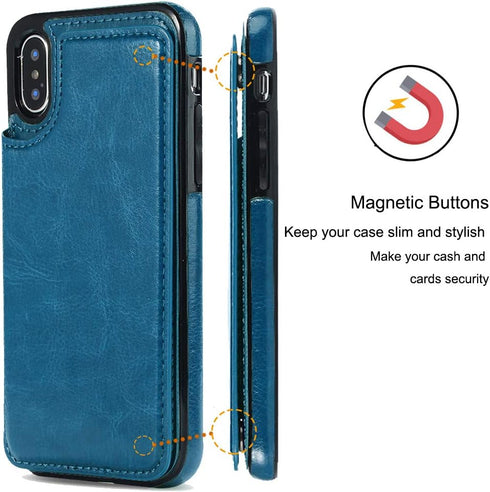 Wallet Case Compatible with iPhone X/XS,Slim Protective case with Card Holder,Premium PU Leather Card Slots Case with a Screen Protective Glass fo...