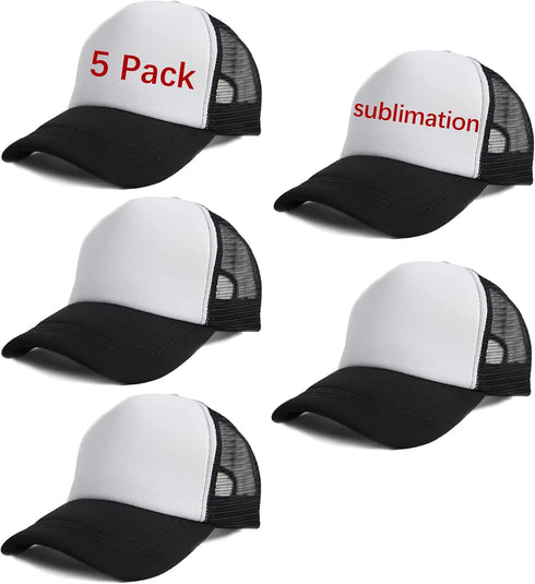 5 Pack Sublimation Blank Baseball Cap Polyester Mesh Trucker Hat Adult...