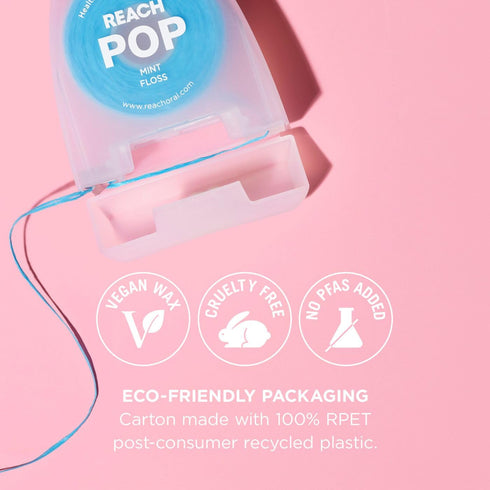 REACH POP Dental Floss | Vegan Wax & PFAS-Free | Durable & Shred Resistant | Slides Smoothly & Easily | Effective Plaque Removal | Blue Color Flos...