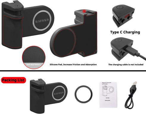 Magnetic Camera Bracket Smartphone Camera Shutter CapGrip Selfie Handle Grip Tripod Mount w 1/4" Cold Shoe Detachable Bluetooth Wireless Remote Co...