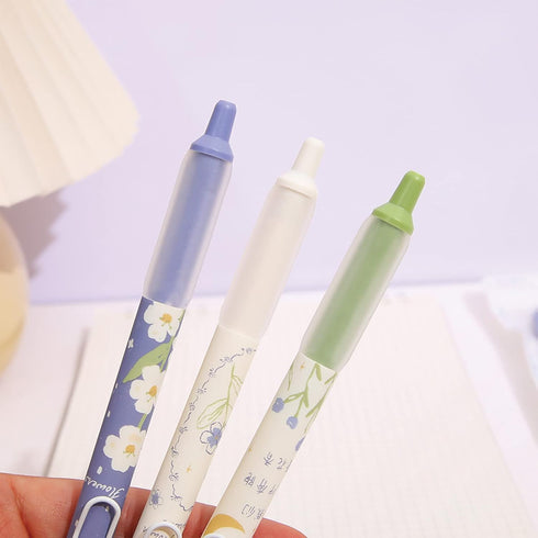 4 Pcs Gel Ink Pens Flower Retractable Pens 0.5mm Black Ink Gel Pens Women Girls Cute Aesthetic Pens Office School Pens (Flower-7)...