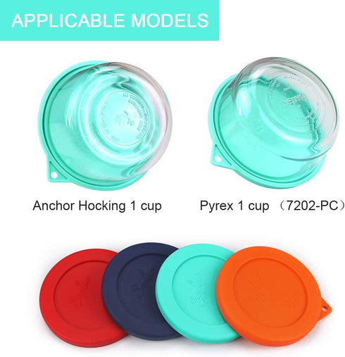 Sophico 1 Cup Round Silicone Storage Cover Lids Replacement for Anchor Hocking and Pyrex 7202-PC Glass Bowls (Container not Included) (Mint - 2 pa...